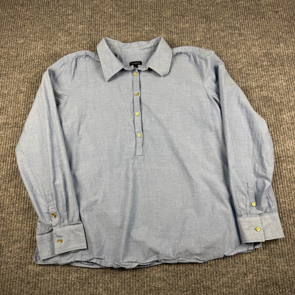 Talbots‎ Popover Shirt Womens L Cotton Long Sleeve Coastal Preppy